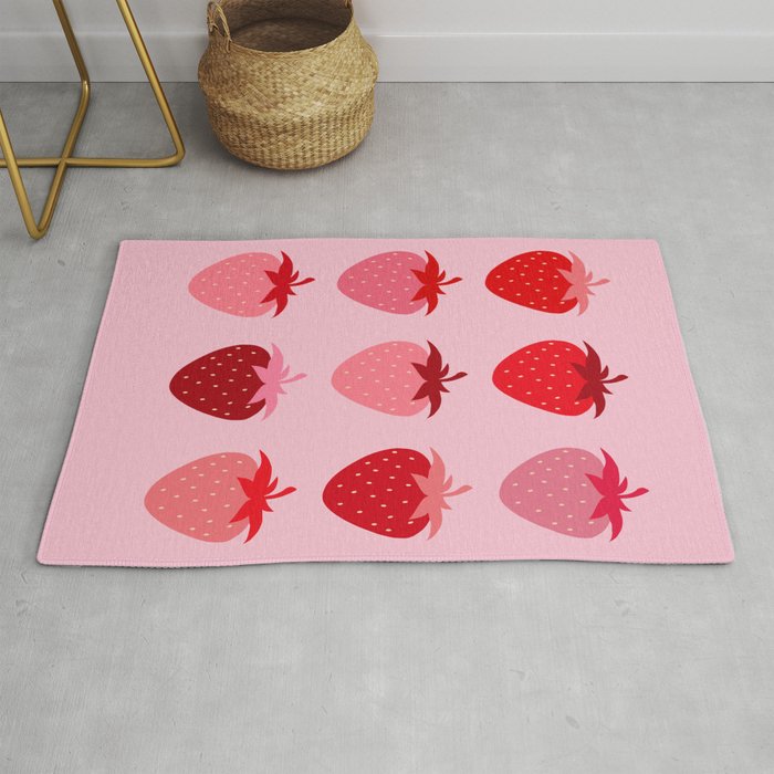 Abstract Retro Fruit Print Pink And Red Aesthetic Modern Preppy Strawberries Rug Gallery Image 1