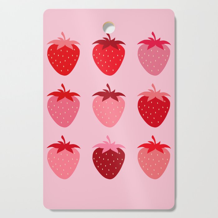 Abstract Retro Fruit Print Pink And Red Aesthetic Modern Preppy Strawberries Cutting Board Gallery Image 1