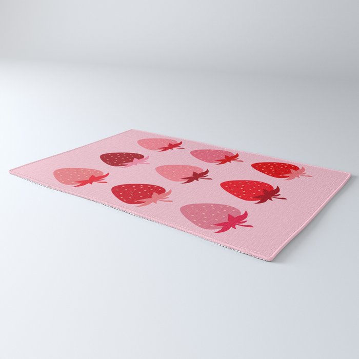 Abstract Retro Fruit Print Pink And Red Aesthetic Modern Preppy Strawberries Rug Gallery Image 3