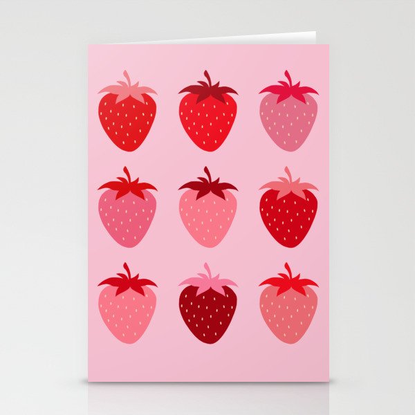 Abstract Retro Fruit Print Pink And Red Aesthetic Modern Preppy Strawberries Stationery Card Gallery Image 1