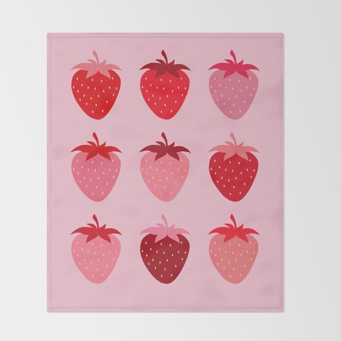 Abstract Retro Fruit Print Pink And Red Aesthetic Modern Preppy Strawberries Throw Blanket Gallery Image 2