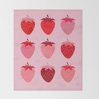 Abstract Retro Fruit Print Pink And Red Aesthetic Modern Preppy Strawberries Throw Blanket Gallery Image 2