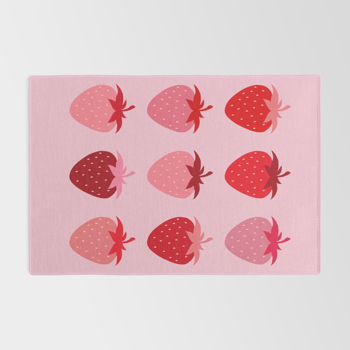 Abstract Retro Fruit Print Pink And Red Aesthetic Modern Preppy Strawberries Rug Gallery Image 2