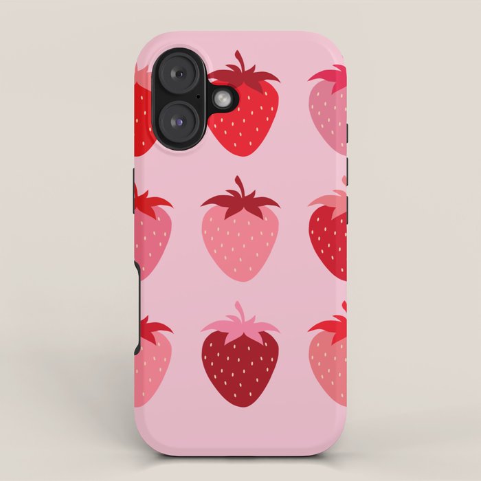 Abstract Retro Fruit Print Pink And Red Aesthetic Modern Preppy Strawberries iPhone Case Gallery Image 1
