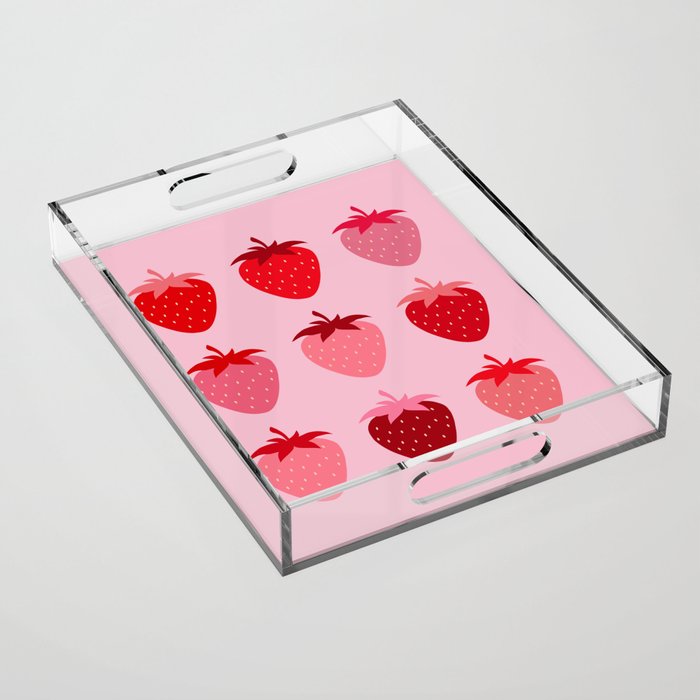 Abstract Retro Fruit Print Pink And Red Aesthetic Modern Preppy Strawberries Acrylic Tray Gallery Image 1