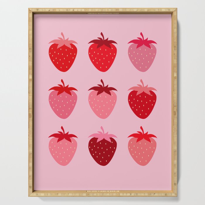 Abstract Retro Fruit Print Pink And Red Aesthetic Modern Preppy Strawberries Serving Tray Gallery Image 1