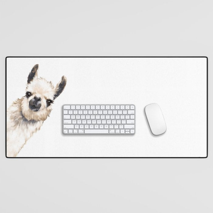 Sneaky Llama White Desk Mat Gallery Image 1