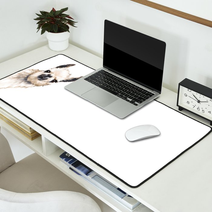 Sneaky Llama White Desk Mat Gallery Image 2