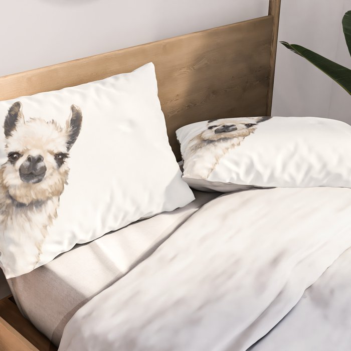 Sneaky Llama White Pillow Sham Gallery Image 2