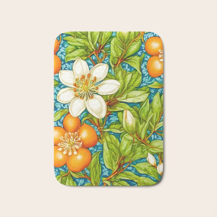 Orange Blossom, Vintage Botanical Nature Plants, Fruits Floral Flowers Bloom Garden, Bohemian Traditional Painting Bath Mat Gallery Image 1