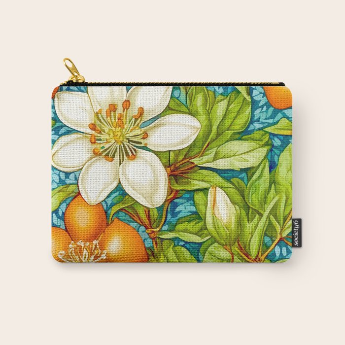 Orange Blossom, Vintage Botanical Nature Plants, Fruits Floral Flowers Bloom Garden, Bohemian Traditional Painting Carry All Pouch Gallery Image 1