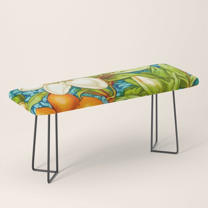 Orange Blossom, Vintage Botanical Nature Plants, Fruits Floral Flowers Bloom Garden, Bohemian Traditional Painting Bench Gallery Image 1