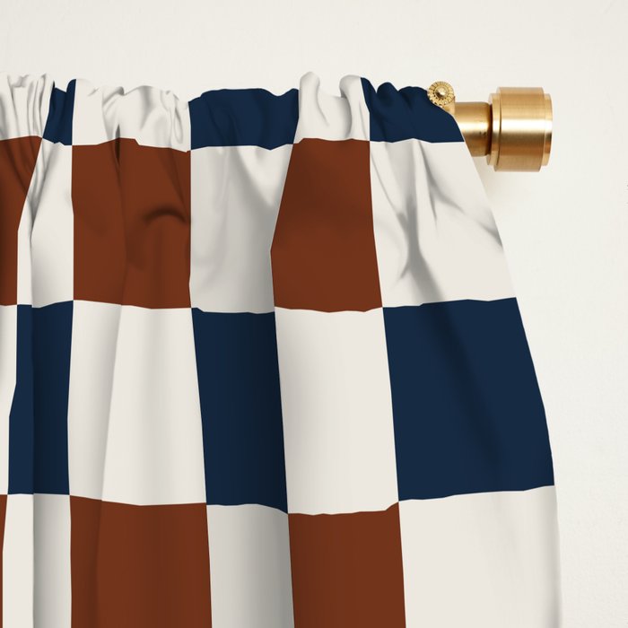 Checkered Multicolor Pattern XVI Red Navy Blue White Window Curtain Gallery Image 2