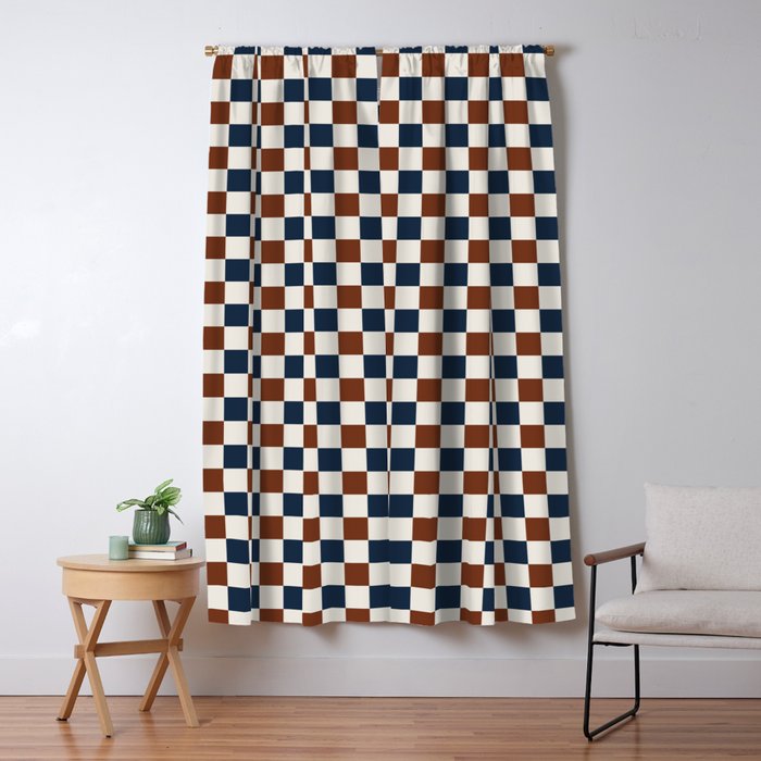 Checkered Multicolor Pattern XVI Red Navy Blue White Window Curtain Gallery Image 1