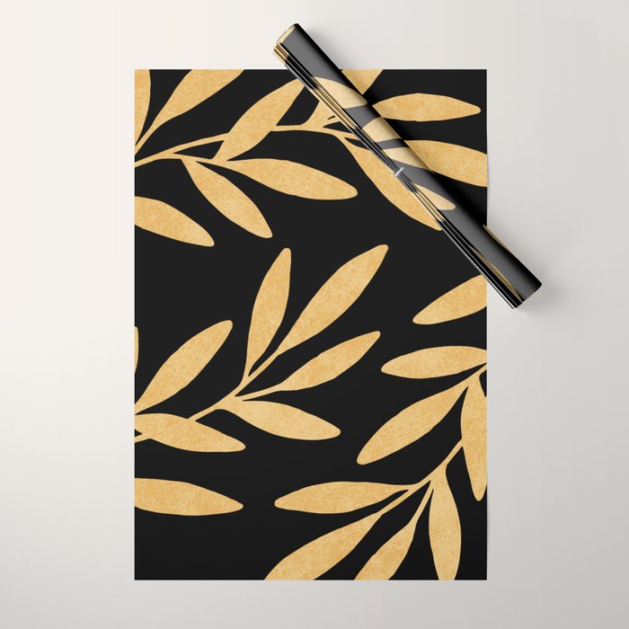 Leaves - Gold Black Wrapping Paper Gallery Image 1