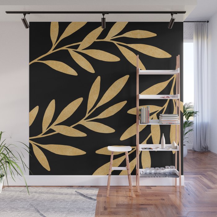 Leaves - Gold Black Wall Mural Gallery Image 1