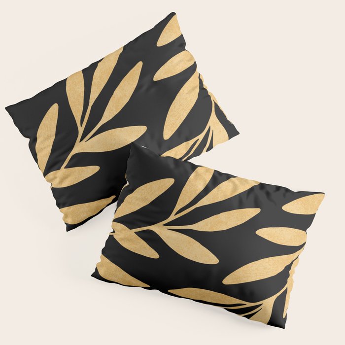 Leaves - Gold Black Pillow Sham Gallery Image 3