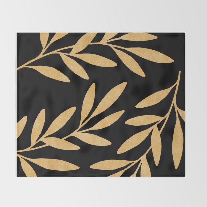 Leaves - Gold Black Throw Blanket Gallery Image 2