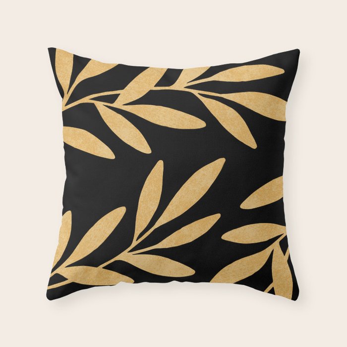 Leaves - Gold Black Throw Pillow Gallery Image 6