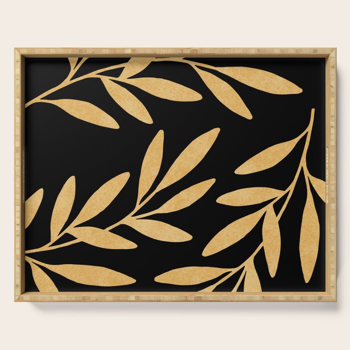 Leaves - Gold Black Serving Tray Gallery Image 1