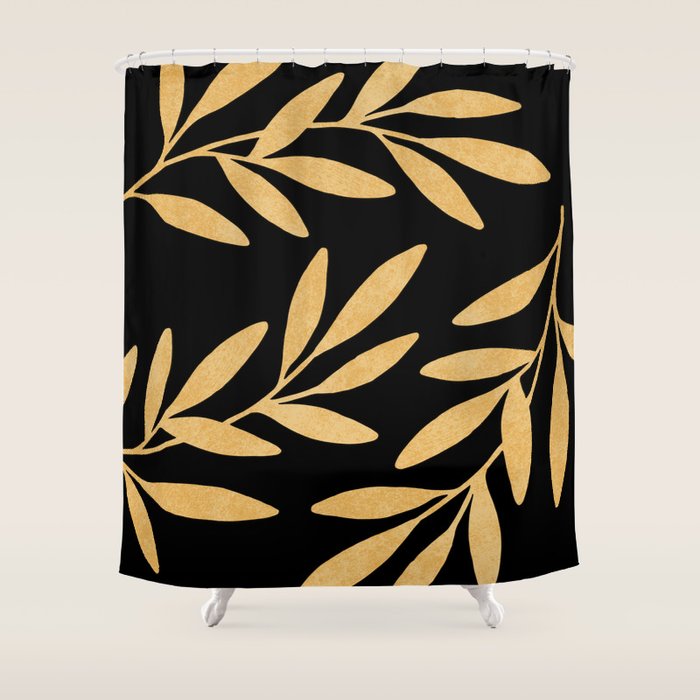 Leaves - Gold Black Shower Curtain Gallery Image 1