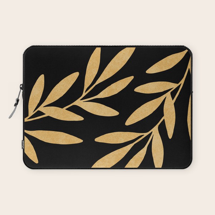 Leaves - Gold Black Laptop Sleeve Gallery Image 1