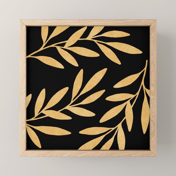 Leaves - Gold Black Mini Art Print Gallery Image 1