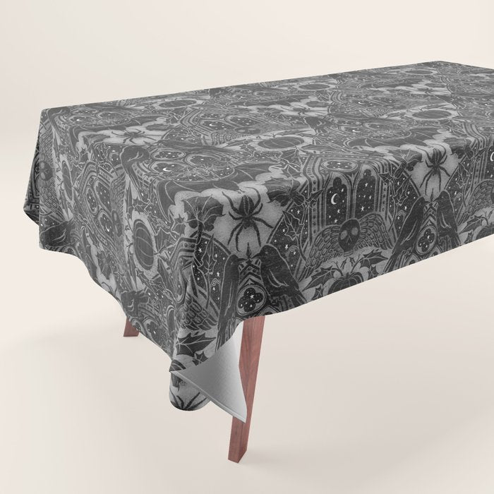 Gothic Halloween Damask - grayscale  Tablecloth Gallery Image 1