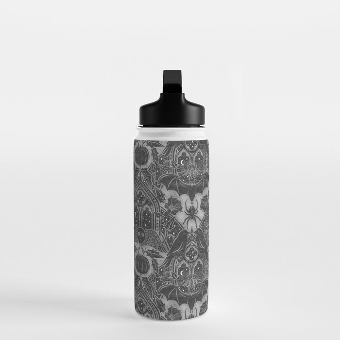 Gothic Halloween Damask - grayscale  Water Bottle Gallery Image 3