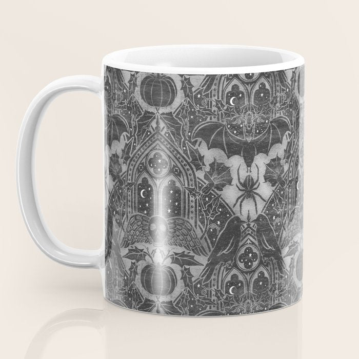 Gothic Halloween Damask - grayscale  Coffee Mug Gallery Image 3