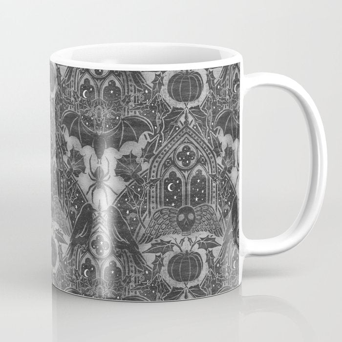 Gothic Halloween Damask - grayscale  Coffee Mug Gallery Image 1