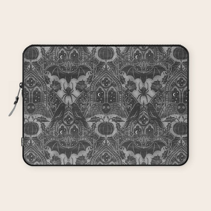 Gothic Halloween Damask - grayscale  Laptop Sleeve Gallery Image 1