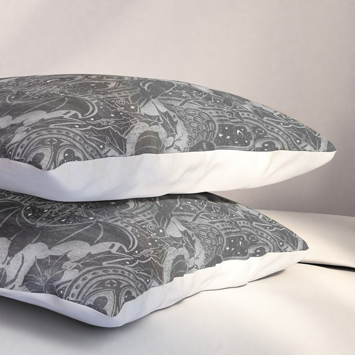 Gothic Halloween Damask - grayscale  Pillow Sham Gallery Image 3