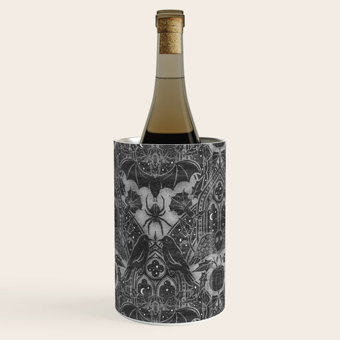 Gothic Halloween Damask - grayscale  Wine Chiller Gallery Image 3