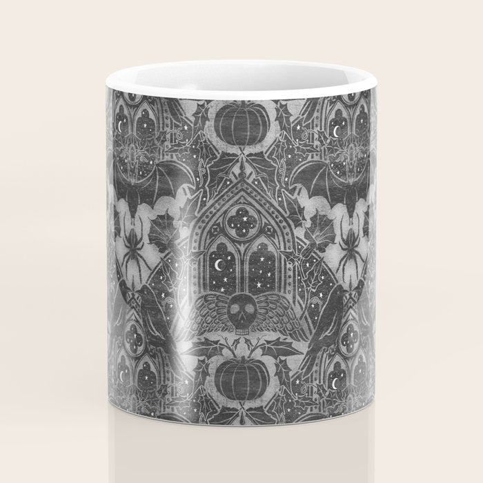 Gothic Halloween Damask - grayscale  Coffee Mug Gallery Image 4