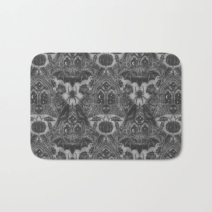 Gothic Halloween Damask - grayscale  Bath Mat Gallery Image 1