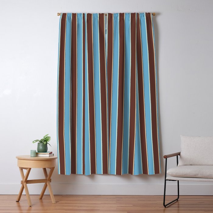 Eclectic Watercolor Paper Stripes Vertical Pattern Blue Brown Cream Window Curtain Gallery Image 5