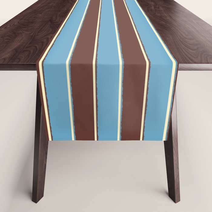 Eclectic Watercolor Paper Stripes Vertical Pattern Blue Brown Cream Table Runner Gallery Image 1