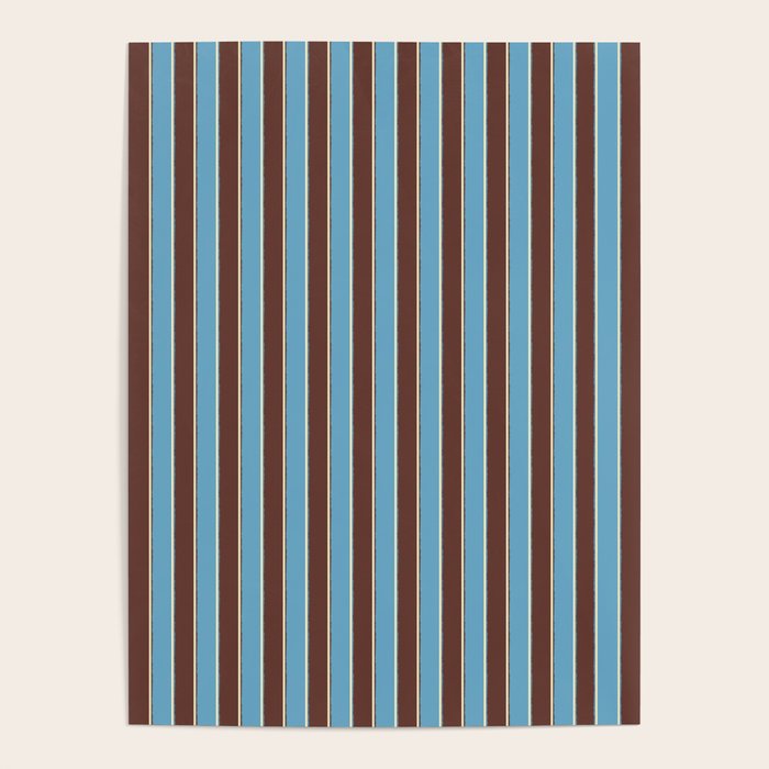 Eclectic Watercolor Paper Stripes Vertical Pattern Blue Brown Cream Poster Gallery Image 1