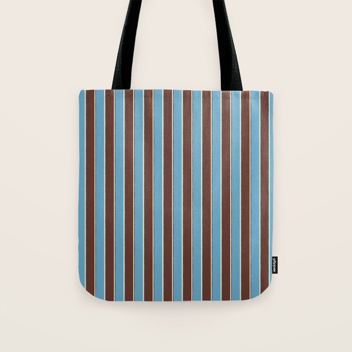 Eclectic Watercolor Paper Stripes Vertical Pattern Blue Brown Cream Tote Bag Gallery Image 1