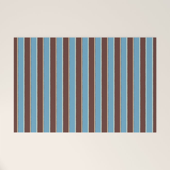 Eclectic Watercolor Paper Stripes Vertical Pattern Blue Brown Cream Welcome Mat Gallery Image 1