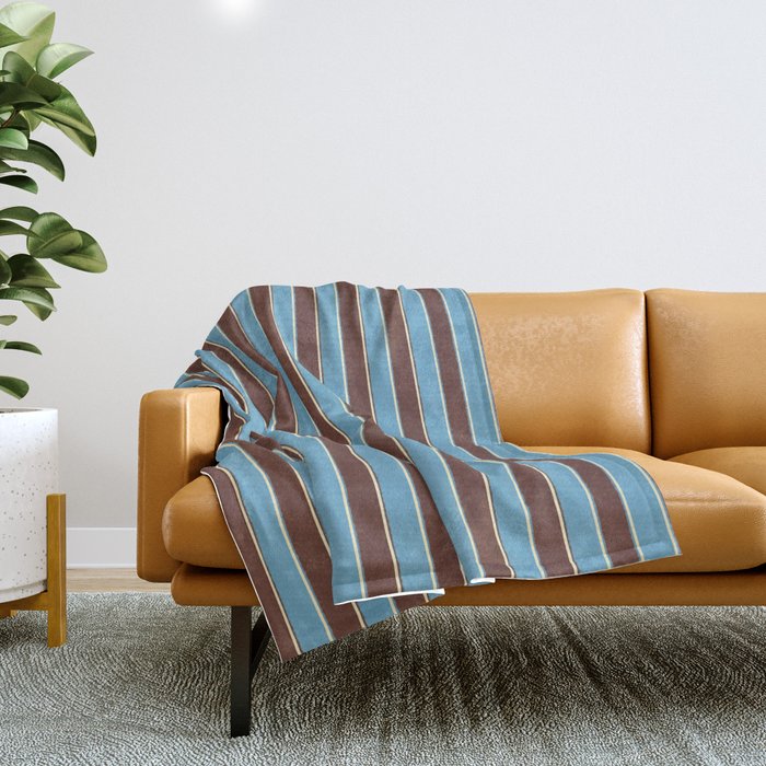 Eclectic Watercolor Paper Stripes Vertical Pattern Blue Brown Cream Throw Blanket Gallery Image 1