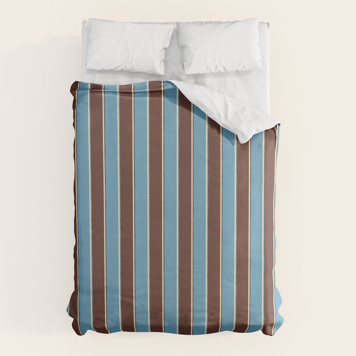 Eclectic Watercolor Paper Stripes Vertical Pattern Blue Brown Cream Duvet Cover Gallery Image 6