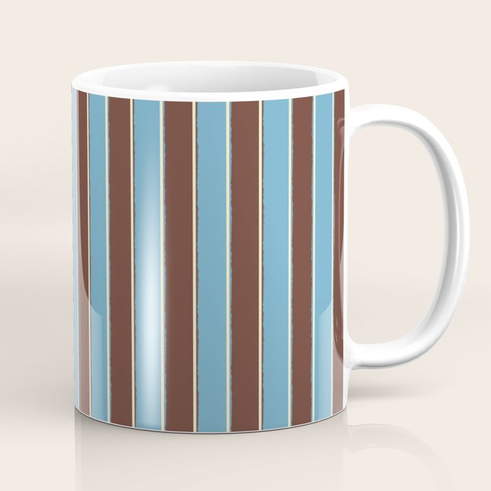 Eclectic Watercolor Paper Stripes Vertical Pattern Blue Brown Cream Coffee Mug Gallery Image 1