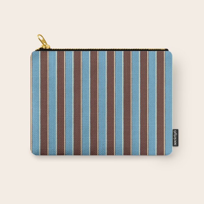 Eclectic Watercolor Paper Stripes Vertical Pattern Blue Brown Cream Carry All Pouch Gallery Image 1