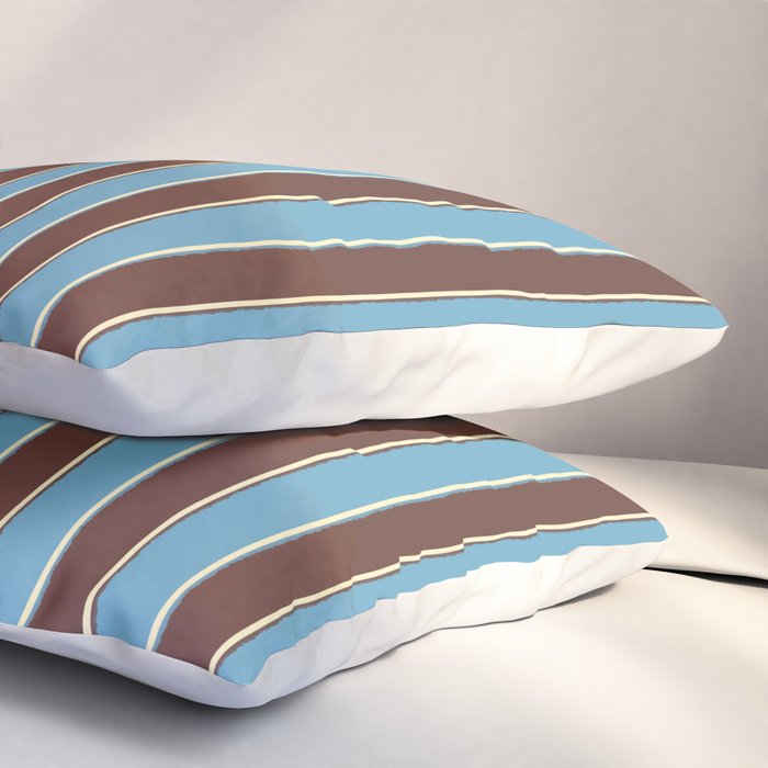 Eclectic Watercolor Paper Stripes Vertical Pattern Blue Brown Cream Pillow Sham Gallery Image 3