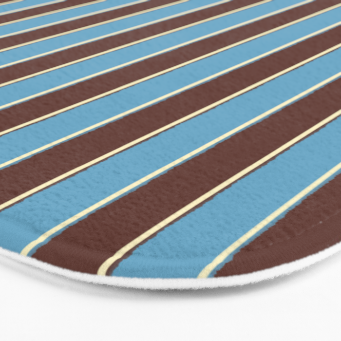 Eclectic Watercolor Paper Stripes Vertical Pattern Blue Brown Cream Bath Mat Gallery Image 3