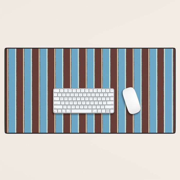 Eclectic Watercolor Paper Stripes Vertical Pattern Blue Brown Cream Desk Mat Gallery Image 1