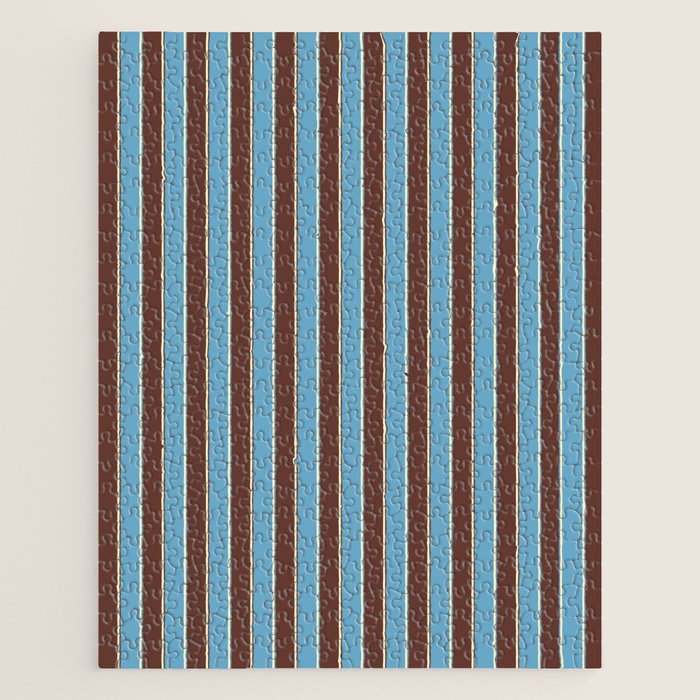 Eclectic Watercolor Paper Stripes Vertical Pattern Blue Brown Cream Jigsaw Puzzle Gallery Image 1