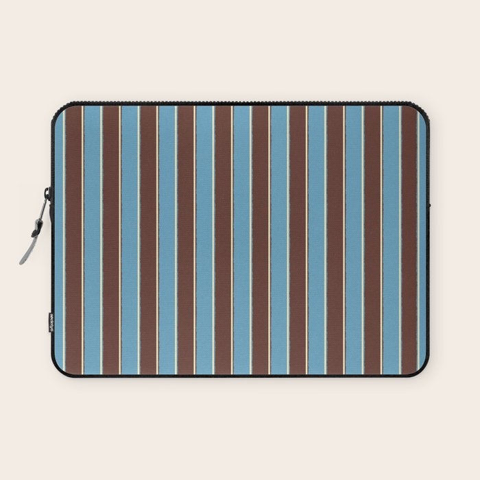 Eclectic Watercolor Paper Stripes Vertical Pattern Blue Brown Cream Laptop Sleeve Gallery Image 1